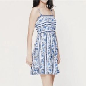 Ann Taylor Loft Blue & White Dress Floral Mediterranean Sundress Size 14
